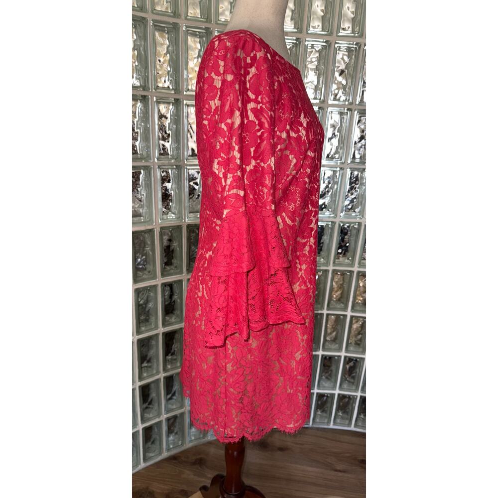 ELIZA J Coral Lace Overlay Bell Sleeve Dress - size 8 - OE - Picture 4 of 12